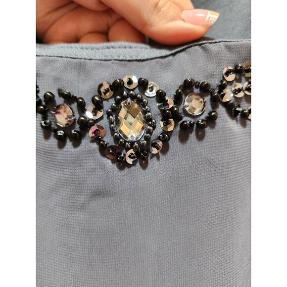 J.R. Nites By Carol Lin Womens 14 Gray Blouson Bead Embellished Flowy Romantic - Picture 7 of 16